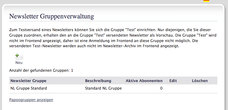 Newsletter Gruppenverwaltung