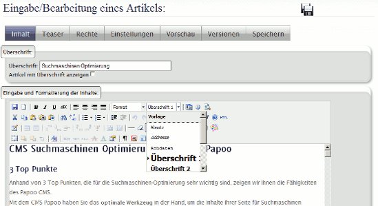 Überschriften im Inhalt  markieren