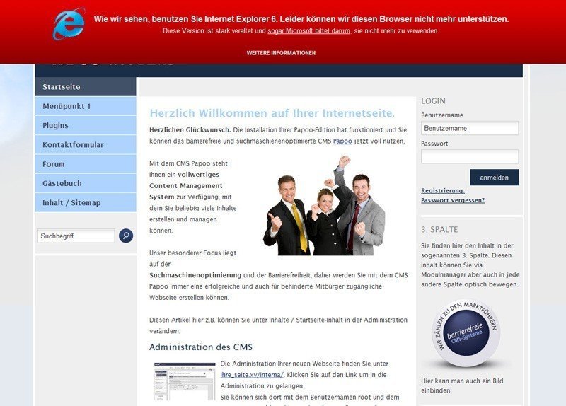 Screenshot IE6 Warning